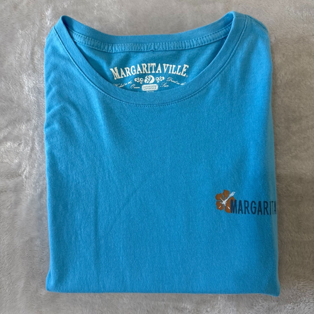 Margaritaville Surf's Up‎ Blue Graphic T-Shirt Medium Womens Surfing Tee